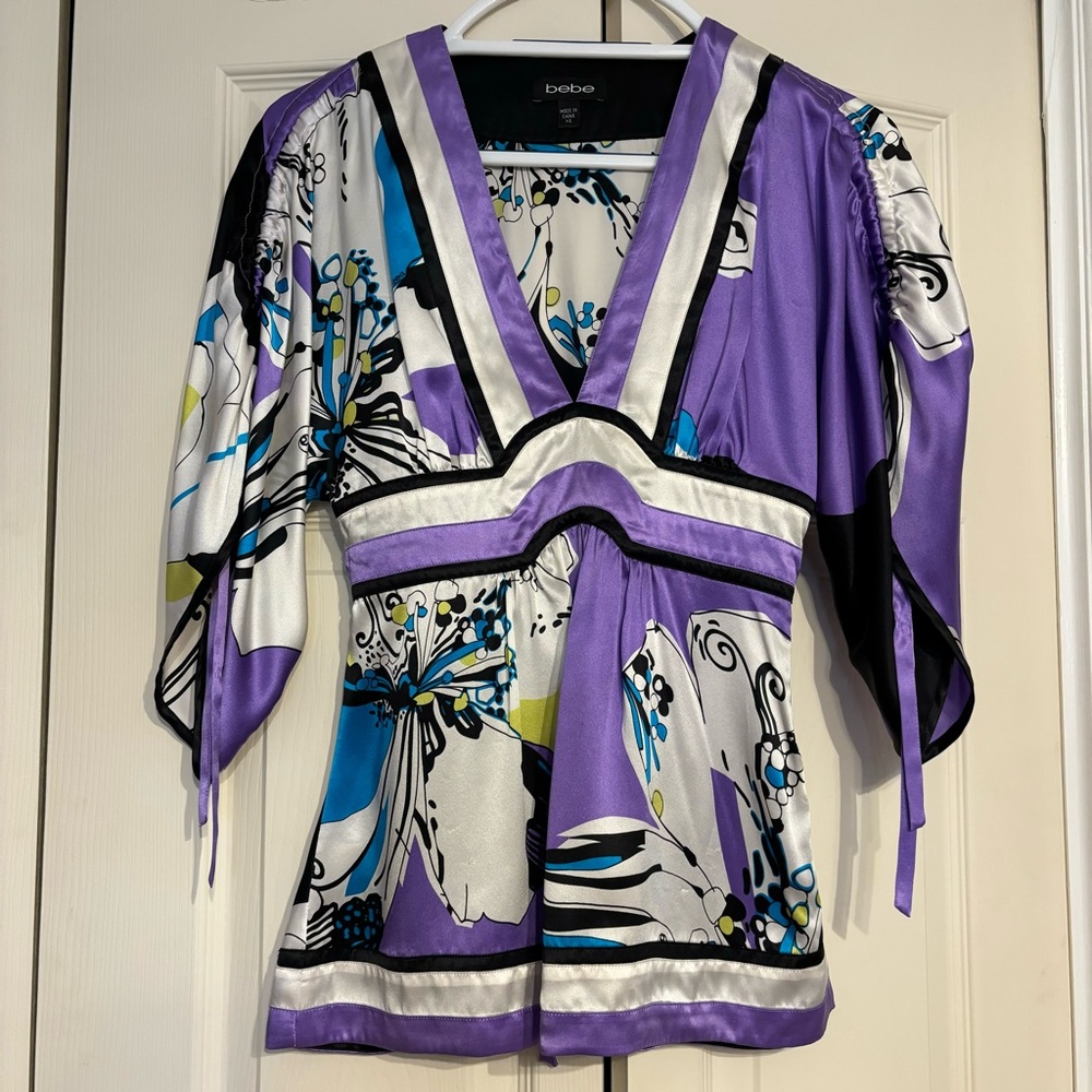 Vintage Y2k BeBe Silk Kimono Wrap Top Oriental Asian Inspired
